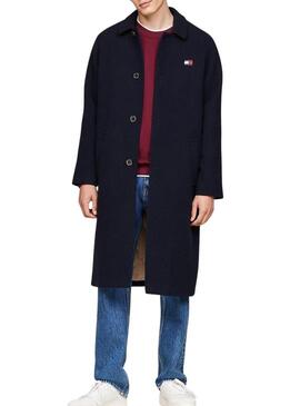 Cappotto Tommy Jeans in lana blu navy per uomo