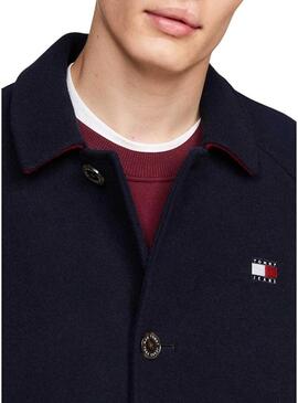 Cappotto Tommy Jeans in lana blu navy per uomo