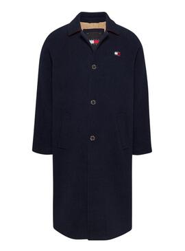 Cappotto Tommy Jeans in lana blu navy per uomo