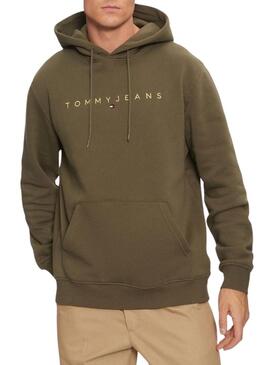 Felpa con cappuccio Tommy Jeans Linear Gold verde per uomo