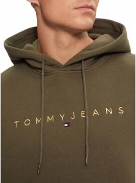 Felpa con cappuccio Tommy Jeans Linear Gold verde per uomo