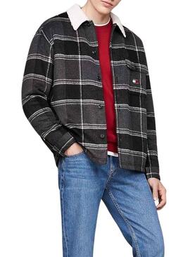 Camicia sovrapposta Tommy Jeans Sherpa a quadri grigia per uomo