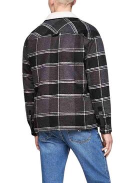 Camicia sovrapposta Tommy Jeans Sherpa a quadri grigia per uomo