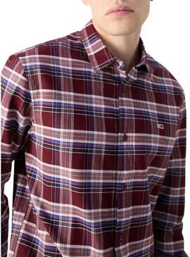 Camicia Tommy Jeans a quadri Oxford bordeaux per uomo