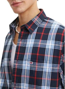 Camicia Tommy Jeans Poplin a quadri blu per uomo