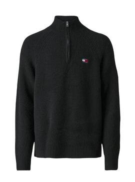 Maglione Tommy Jeans Raglan con zip nero per uomo