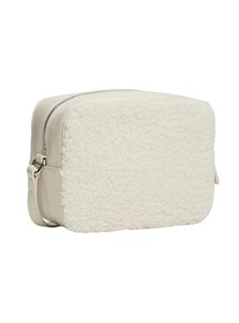 Borsa a tracolla in sherpa beige Tommy Jeans per donna