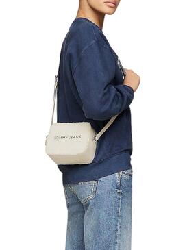 Borsa a tracolla in sherpa beige Tommy Jeans per donna