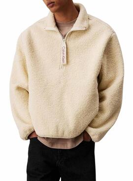 Felpa Calvin Klein Jeans Sherpa Beige per uomo