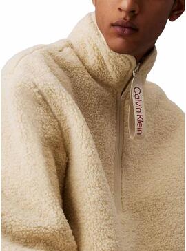 Felpa Calvin Klein Jeans Sherpa Beige per uomo