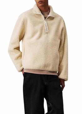 Felpa Calvin Klein Jeans Sherpa Beige per uomo