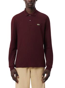 Polo Lacoste a maniche lunghe bordeaux per uomo