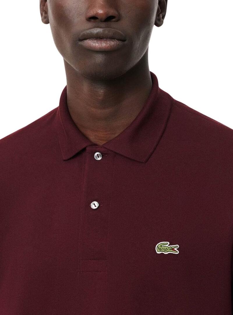 Polo Lacoste a maniche lunghe bordeaux per uomo