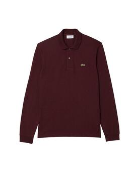 Polo Lacoste a maniche lunghe bordeaux per uomo