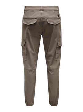 Pantaloni Only and Sons Carter Cargo Marrone per uomo