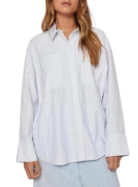 Camicia Vila Vifine Strisce Blu Oversized per donna