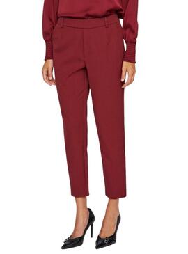 Pantaloni Vila Vivarone slim color bordeaux per donna