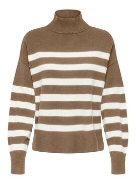 Maglione Only Baria collo alto a righe taupe per donna