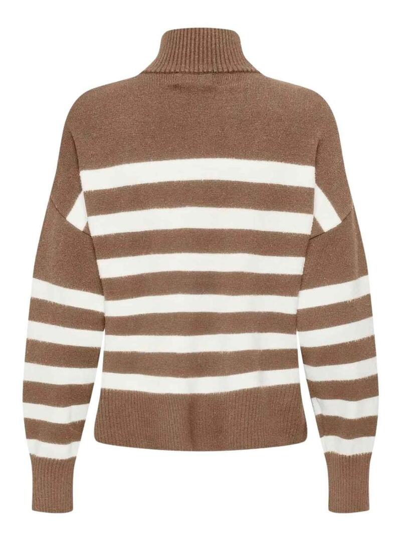 Maglione Only Baria collo alto a righe taupe per donna