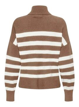 Maglione Only Baria collo alto a righe taupe per donna