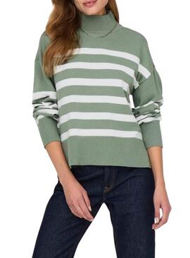  Maglione Only Baria collo alto a righe verde per donna