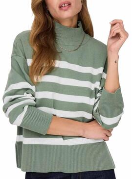  Maglione Only Baria collo alto a righe verde per donna