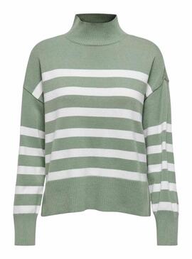  Maglione Only Baria collo alto a righe verde per donna