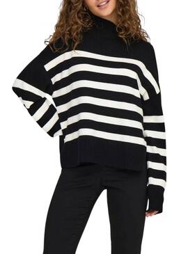 Maglione Only Baria collo alto a righe nere per donna