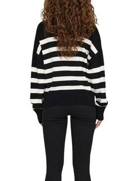 Maglione Only Baria collo alto a righe nere per donna