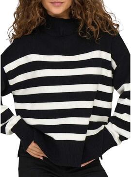 Maglione Only Baria collo alto a righe nere per donna