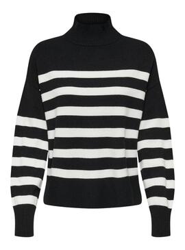 Maglione Only Baria collo alto a righe nere per donna