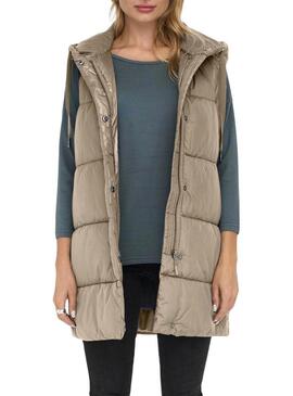 Gilet Only Asta imbottito taupe per donna