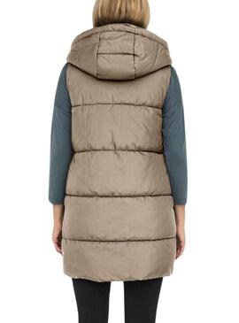 Gilet Only Asta imbottito taupe per donna