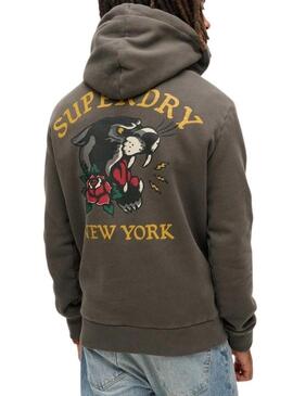 Felpa con cappuccio Superdry Tattoo Back Graphic nera per uomo