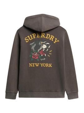 Felpa con cappuccio Superdry Tattoo Back Graphic nera per uomo