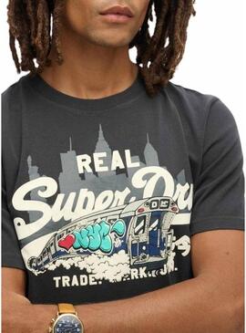 Maglietta Superdry grafica New York nera per uomo