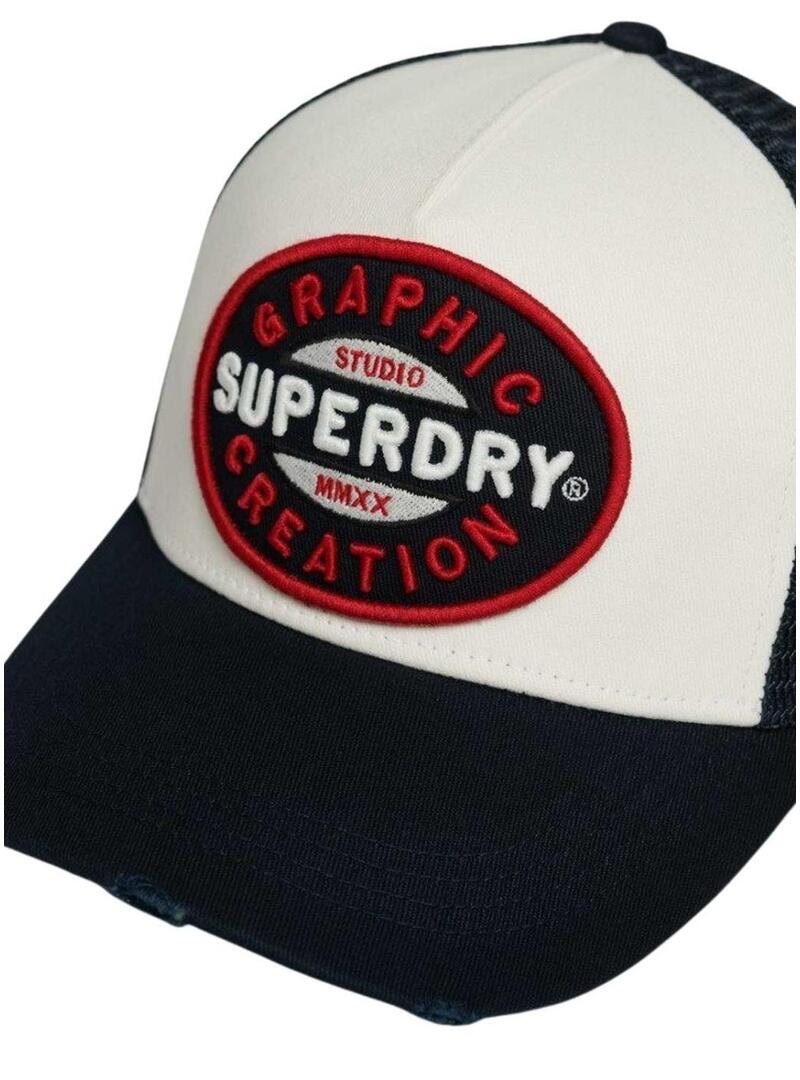 Cappello Superdry Mesh Trucker bianco e blu navy per uomo