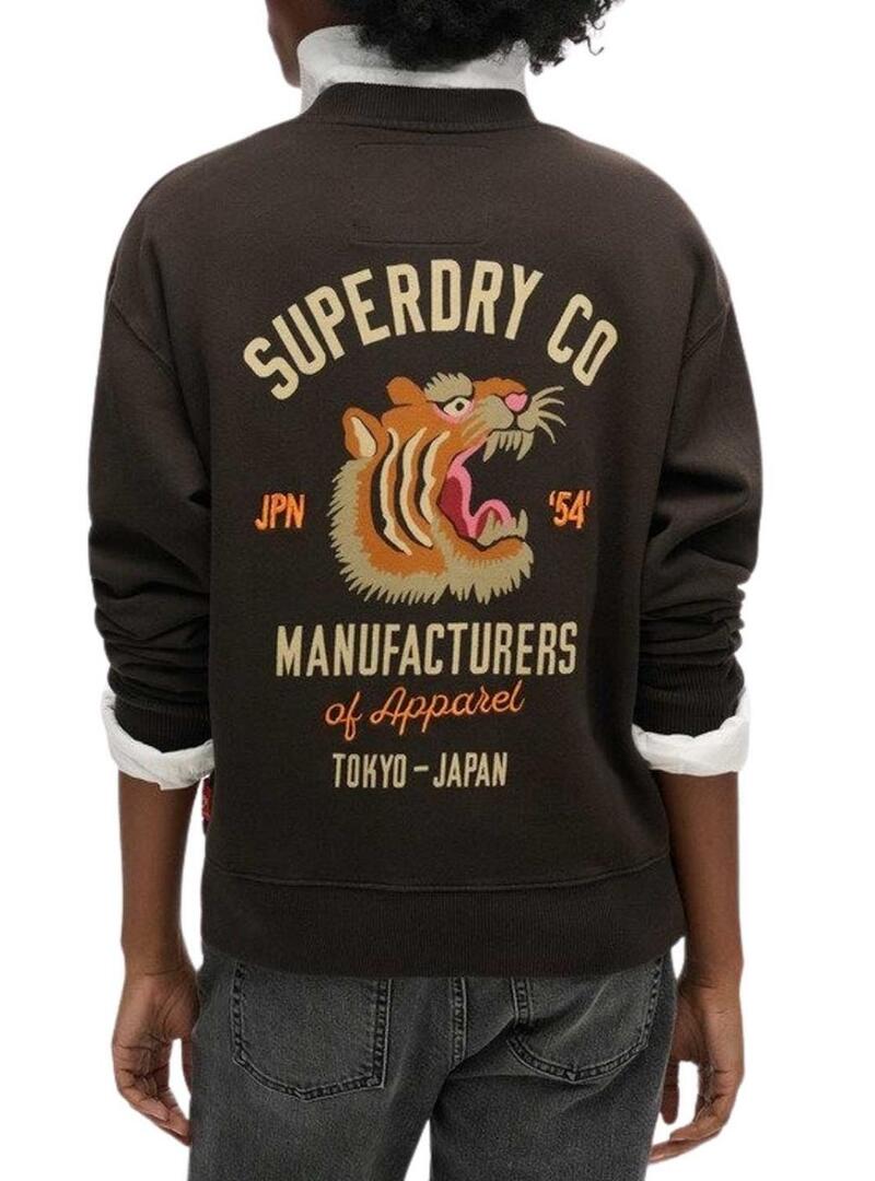 Felpa Superdry Workwear Embroider Loose Nera per donna