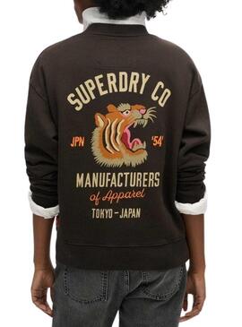 Felpa Superdry Workwear Embroider Loose Nera per donna