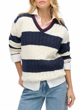 Maglione Superdry oversize a righe blu per donna