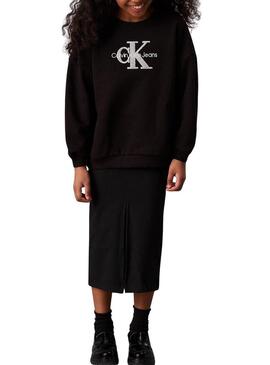 Gonna Calvin Klein Knit Rib Midi Nera per ragazza