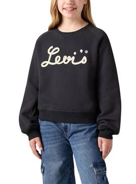 Felpa Levis Mixed Textures nera per bambina