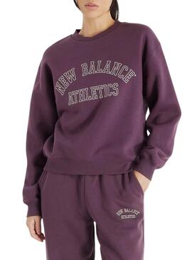  Felpa New Balance Graphic Fleece Crew Viola per donna