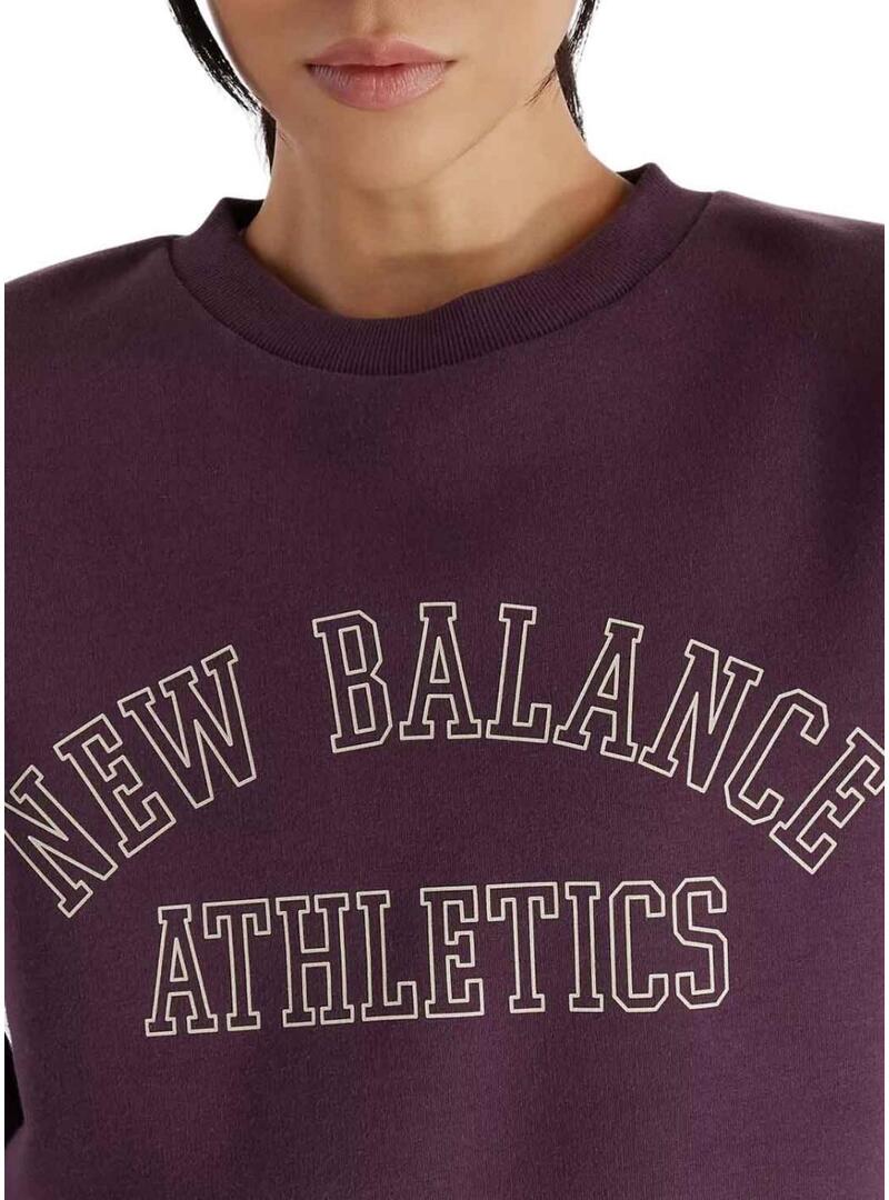  Felpa New Balance Graphic Fleece Crew Viola per donna