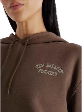 Felpa con Cappuccio New Balance Graphic Fleece Marrone per donna