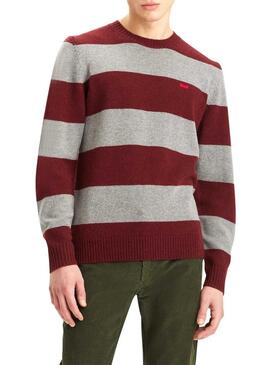 Maglione Levis Original Housemark a Righe Bordeaux per uomo