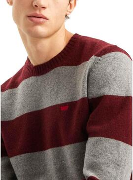 Maglione Levis Original Housemark a Righe Bordeaux per uomo