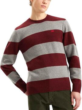 Maglione Levis Original Housemark a Righe Bordeaux per uomo