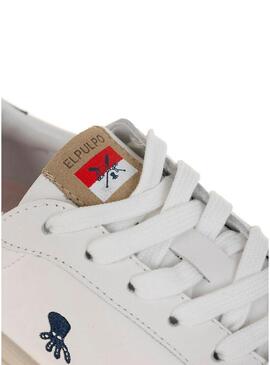 Sneakers El Pulpo Sport Bianco Logo a Contrasto Blu Marino per uomo