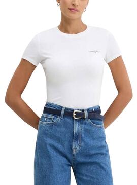 Maglietta Tommy Jeans Slim Linear bianca per donna